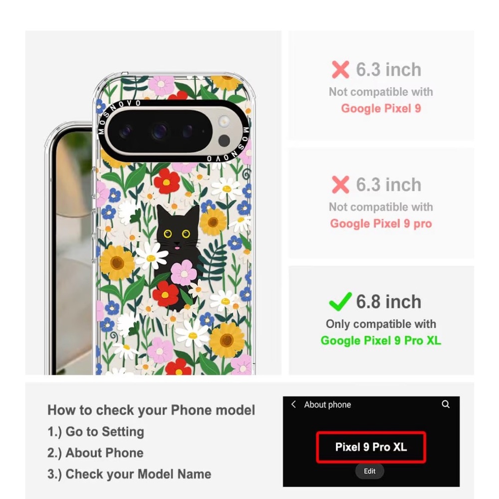 Google Pixel 9 Pro XL Floral Cat Phone Case - Pink - Picture 4 of 5